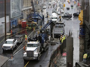 File photo of Rideau Street after a sinkhole opened up just east of Sussex Drive on Thursday, Nov. 2, 2017.
