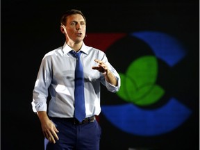 Ontario PC leader Patrick Brown speaks to party members at their policy conference at the Toronto Congress Centre. He outlined his party's promise for next year's provincial election. (Michael Peake/Postmedia)