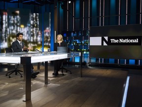 New CBC The National news anchors Ian Hanomansing, left, and Adrienne Arsenault rehearse a news cast in Toronto on Wednesday, November 1, 2017.