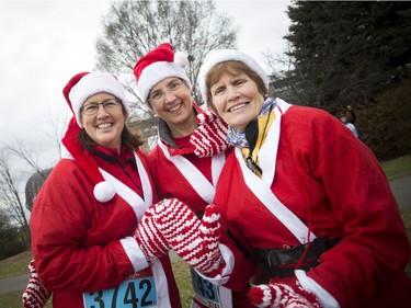 L-R Barb Mingie, Cheryl Moore and Karen MacKay were decked out in their Santa outfits for the run Saturday. The 27th Annual Santa Shuffle Fun Run and Elf Walk took place along the Canal near Lansdowne Saturday December 2, 2017.  Runners and walkers came out to take part in the event raising money for the Salvation Army.