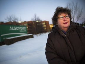 Colleen Mayo-Pankhurst has worked as a part-time instructor at Algonquin, teaching communications, for 15 years. She has no job security -- finds out semester to semester whether she will get a contract -- and is paid significantly less than full-time employees. She may be one of the instructors who are affected by Bill 148, the provincial law that includes a provision for equal pay for equal work. Mayo-Pankhurst outside Algonquin College Thursday December 28, 2017.   Ashley Fraser/Postmedia