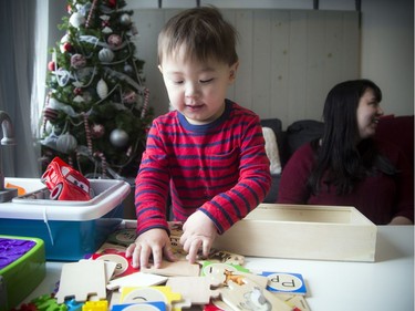 Mason, who is to have a heart transplant next year, loves to play with his alphabet blocks