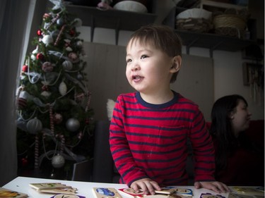 Erika Godin and her son Mason who is about to turn three years old were photographed at their home in Ottawa Saturday December 30, 2017. Mason was born with a rare congenital heart defect called hypoplastic left heart syndrome and will be undergoing a heart transplant at SickKids in Toronto in the new year.   Ashley Fraser/Postmedia