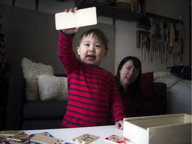 Erika Godin and her son Mason who is about to turn three years old were photographed at their home in Ottawa Saturday December 30, 2017. Mason was born with a rare congenital heart defect called hypoplastic left heart syndrome and will be undergoing a heart transplant at SickKids in Toronto in the new year.   Ashley Fraser/Postmedia