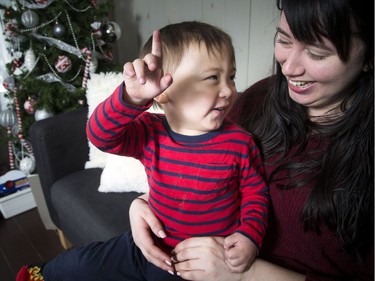 Erika Godin and her son Mason who is about to turn three years old were photographed at their home in Ottawa Saturday December 30, 2017. Mason was born with a rare congenital heart defect called hypoplastic left heart syndrome and will be undergoing a heart transplant at SickKids in Toronto in the new year.   Ashley Fraser/Postmedia