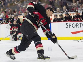 Senators defenceman Dion Phaneuf competes in the hardest-shot in last year's competition. Errol McGihon/Postmedia