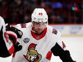 Christopher DiDomenico #49 of Ottawa Senators during the 2017 SAP NHL Global Series match between Ottawa Senators and Colorado Avalanche at Ericsson Globe on November 10, 2017 in Stockholm, Sweden.