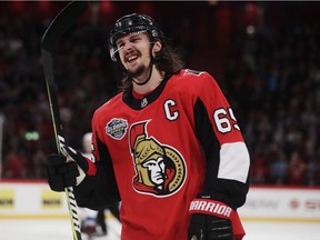 Erik Karlsson of the Senators had no points in nine games going into Wednesday's contest at Anaheim.