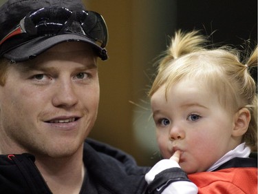 Injured Ottawa Senator forward Chris Neil brought his daughter Hailey, 1 1/2 years old, to Scotiabank Place to have some Christmas pictures taken at the end of practice. 2010