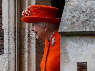 Britain's Queen Elizabeth II leaves the church after attending the Royal Family's traditional Christmas Day church service at St Mary Magdalene Church in Sandringham, Norfolk, eastern England, on December 25, 2017.