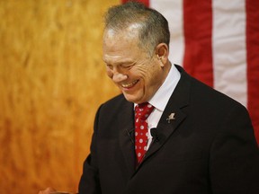 Former Alabama Chief Justice and U.S. Senate candidate Roy Moore speaks at a campaign rally, Thursday, Nov. 30, 2017, in Dora, Ala.
