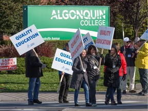 Picket lines at Algonquin College during the five-week strike that was ended when the province passed back-to-work legislation.
