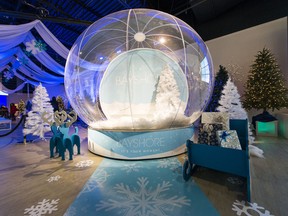 Visitors to Bayshore can step inside a giant snow globe, complete with artificial snow crystals blowing around them.