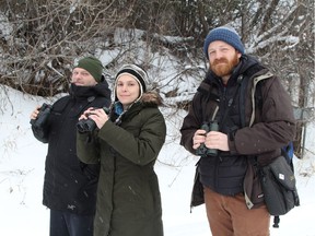 Gary Dowe, from left, Roxane Filion and Andrew Davis, were among the volunteer participants in Christmas Bird Count in Timmins held Saturday.