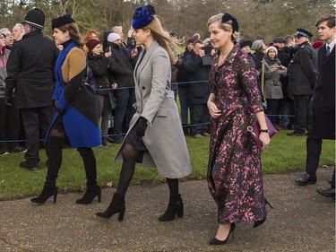 The British Royal family arrive at Sandringham to celebrate Christmas Day  Featuring: Princess Eugenie, Princess Beatrice, Countess of Wessex Where: Sandringham, United Kingdom When: 25 Dec 2017 Credit: Ward/WENN.com ORG XMIT: wenn33520359