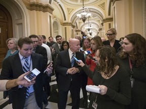 House Ways and Means Committee Chairman Kevin Brady, R-Texas, talks to reporters at the Capitol after Republicans signed the conference committee report to advance the GOP tax bill, in Washington, Friday, Dec. 15, 2017.