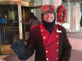 Château Laurier doorman Gordon Miller says dressing in layers is the key to staying warm when it gets cold outside.