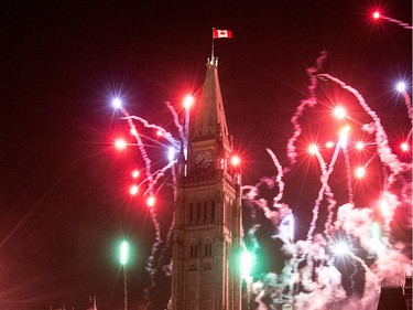 The annual holiday lighting ceremony on Parliament Hill included fireworks on Thursday, Dec. 7, 2017. Skaters on the ice for the first day of the Canada 150 Rink had the perfect spot to watch the show above.