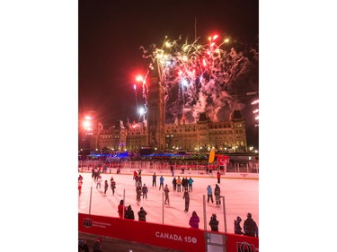 The annual holiday lighting ceremony on Parliament Hill included fireworks on Thursday, Dec. 7, 2017. Skaters on the ice for the first day of the Canada 150 Rink had the perfect spot to watch the show above.