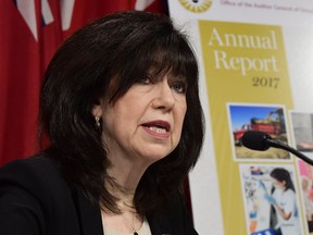 Ontario auditor general Bonnie Lysyk talks about her annual report at a news conference in Toronto, Wednesday, Dec.6, 2017.