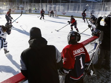 The 19th annual Bell Capital Cup officially got underway at the Canada 150 hockey rink on Parliament Hill in Ottawa Wednesday Dec 27, 2017. The Brampton Canadettes (white and blue) and the Kanata Rangers girls Pee-Wee AA made it through the first period of the 10:10 a.m. game Wednesday before it was called off due to poor ice conditions as a result from the weather being too cold.    Tony Caldwell