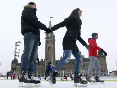 Public skating skating on the new rink on Parliament Hill in Ottawa Thursday Dec 7, 2017.    Tony Caldwell