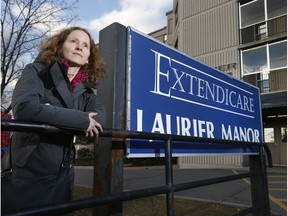 Lisa Hagar stands in front of the Laurier Manor in Ottawa. Lisa's mother lives at Laurier Manor and Lisa's writes that she's seen heroic efforts from the personal support workers there.