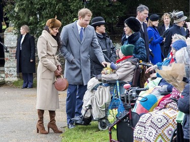 The British Royal family arrive at Sandringham to celebrate Christmas Day  Featuring: Prince Harry, Meghan Markle Where: Sandringham, United Kingdom When: 25 Dec 2017 Credit: Ward/WENN.com ORG XMIT: wenn33520365