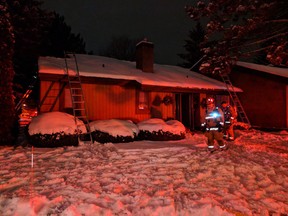 Two people were forced from their Stittsville home after fire broke out Monday.