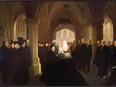 Queen Victoria and Abdul pause to pay tribute to Canada’s late prime minister Sir John Thompson at Windsor Castle. Painting by Frederic Bell-Smith, courtesy Library and Archives Canada.