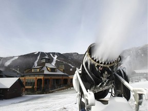 A snow cannon gets to work on the slopes of Vermont.