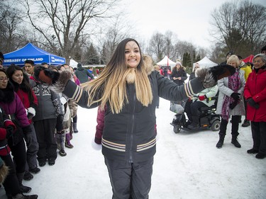 Nadine Okalik, a student from Sivuknisavut school in Nunavut, showed the crowds Inuit traditions and games.