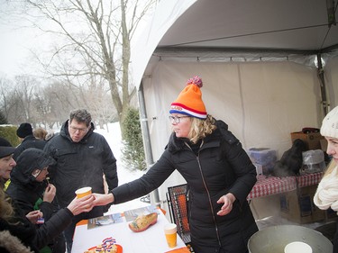 Angelique Linssen was handing out Dutch pea soup & cheese Saturday afternoon.