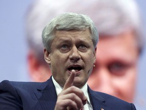 Former Prime Minister of Canada Stephen Harper speaks at the 2017 American Israel Public Affairs Committee (AIPAC) policy conference in Washington on March 26, 2017.