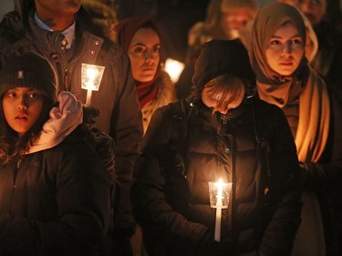 On the first anniversary of the Quebec City mosque attack,  a vigil was held at the Human Rights Monument  and other events were held at the Ottawa City Hall, January 25, 2018. Photo by Jean Levac/Ottawa Citizen Assignment number 128446