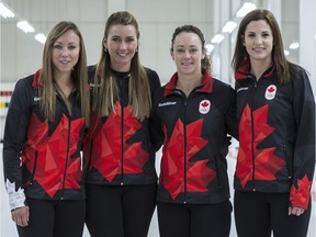 The Canadian Olympic women's curling team for the 2018 Pyeongchang Winter Games practised at the Ottawa Curling Club on Tuesday morning, including, left, to right, skip Rachel Homan, third Emma Miskew, second Joanne Courtney and lead Lisa Weagle. Errol McGihon/Postmedia
