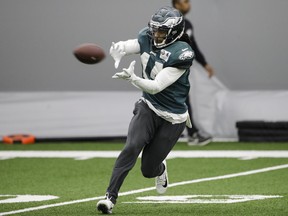 Philadelphia Eagles' Marcus Johnson catches a pass during practice on Thursday. (AP PHOTO)