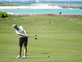 Brooke Henderson of Smiths Falls hits her second shot on the eighth hole during the second round of the Pure Silk Bahamas LPGA Classic at the Ocean Club Golf Course in Paradise Island, Bahamas, on Saturday.