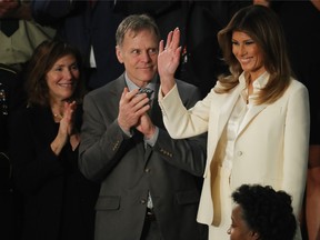 First lady Melania Trump arrives for the State of the Union address in the chamber of the U.S. House of Representatives January 30, 2018 in Washington, DC.