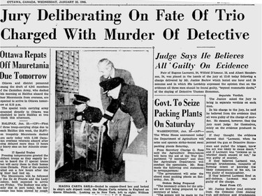 Newspaper clipping about Ottawa Police Detective Thomas Stoneman's murder in 1945.
