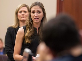 Kyle Stephens, a victim of former Team USA doctor Larry Nassar, gives her victim impact statement during a sentencing hearing in Lansing, Michigan, January 16, 2018.