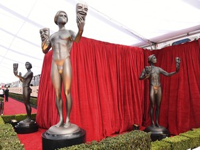 SAG statues appear on the red carpet at the 24th annual Screen Actors Guild Awards at the Shrine Auditorium & Expo Hall on Sunday, Jan. 21, 2018, in Los Angeles.