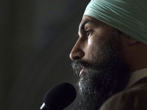 NDP leader Jagmeet Singh speaks with media following caucus Wednesday November 29, 2017 in Ottawa. Singh says his party is ready and willing to fight to eliminate what he believes has become one of the most pressing issues in Canada: income inequality.