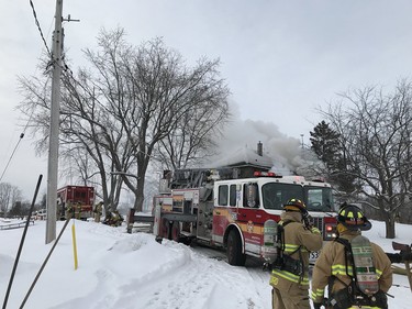 Firefighters at the scene of a blaze on Trim Road.