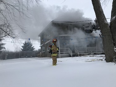 Firefighters at the scene of a blaze on Trim Road.