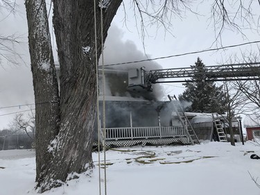 Firefighters at the scene of a blaze on Trim Road.