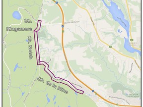 Map of the new $1.4-million bike path system which will link Old Chelsea with the northern end of Gatineau.