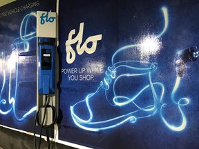 New electric vehicle charging stations inside the parking garage at CF Rideau Centre.