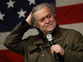 Steve Bannon speaks before introducing Republican Senatorial candidate Roy Moore during a campaign event at Oak Hollow Farm on December 5, 2017 in Fairhope, Alabama.