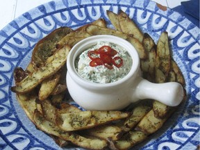 Baked potato skins and onion kale dip